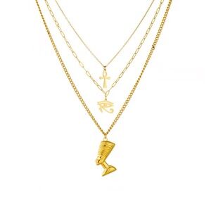 Egyptian Gold Layered Necklace Set Stainless Steel